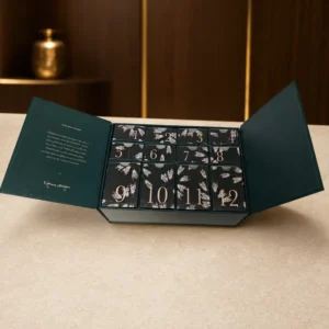 Custom Printed Twelve Drawer Advent Calendar Box Luxury Double Door Paper Packaging For Holiday Gifts