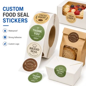 Custom Printed Waterproof Acrylic Adhesive Logo Seal Stickers for Bakery Takeaway Boxes