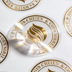 Custom Printed Waterproof Clear Adhesive Labels with Gold Foil and Transparent Stickers