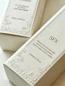 Custom Printed Waterproof Empty Cosmetic Serum Packaging Box with Embossed Texture and Self-Erecting Design