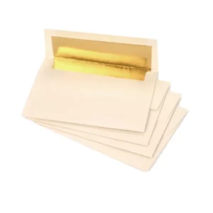 Custom Printed Wedding Invitation Paper Envelopes with Gold Interior and Self-Seal Closure