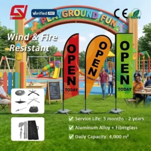 Custom Printing Promotional Teardrop Feather Beach Flag with Pole for Outdoor Playground Entrance