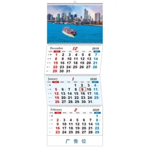 Custom Printing Triptych Weekly and Monthly Wall Calendar Three-Month Foldable Spiral-Bound Desktop Calendar with Hanger