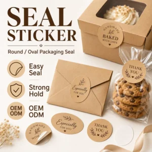 Custom Printing Waterproof PET Round Seal Labels Custom Logo Adhesive Stickers for Bakery Food Gift Box Candle & Craft Packaging