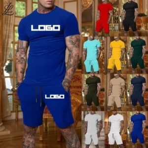 Custom Puff Print Embroidered 2-Piece Tracksuit Set with Jogger Pants and Shorts