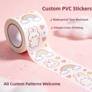 Custom Rabbit Rainbow Waterproof Vinyl PVC Sticker Roll Tearproof Cartoon Labels