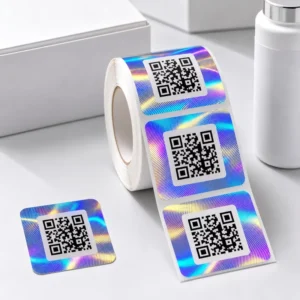 Custom Rainbow-Frame Holographic QR Code Sticker Labels Die-Cut for Product Identification Packaging