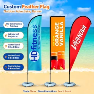 Custom Rectangle Beach Feather Flag Pole Kit with Logo Printing, 12FT