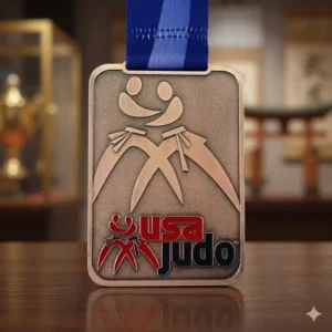 Custom Rectangular Metal Award Medal with 3D Relief, Sublimation Logo, and Ribbon for Competition