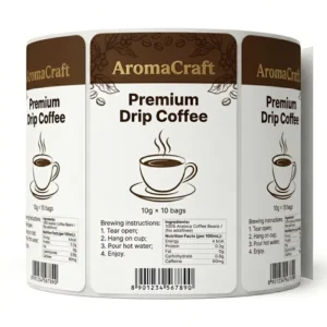 Custom Recyclable Matte-Coated Paper Coffee Labels with Gold Foil Embossing for Drip Bag and Tea Tin Packaging