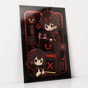 Custom Red Foil Art Print Poster Cartoon Metallic Anime Manga Japanese Chibi Small Batch Collectible