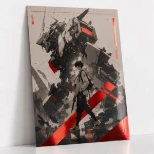 Custom Red Foil Art Print Poster, Metallic Cartoon Anime Manga Japanese Mecha Illustration