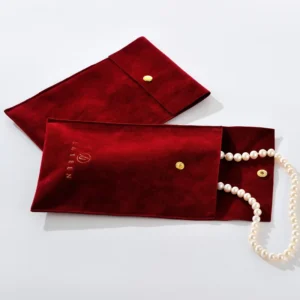 Custom Red Velvet Microfiber Jewelry Bag Gold Snap Button