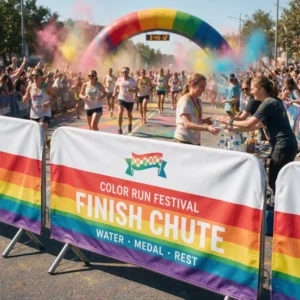 Custom Reusable Stretch Polyester Barricade Cover Banner, Outdoor Events, Dye-Sublimation Printed