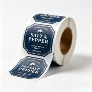 Custom Roll Labels, Navy Blue, Gold Border, Sea Salt Pepper Spice, Self-Adhesive