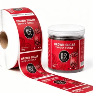 Custom Roll Red Bubble Tea Food Jar Labels, Waterproof Anti-Counterfeit Self-Adhesive Packaging