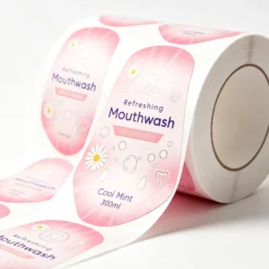 Custom Roll Waterproof Paper Anti-Counterfeit Eco-Friendly UV-Resistant Mouthwash Bottle Labels, Pink Gradient Printed