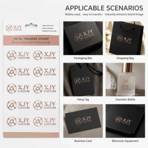 Custom Rose Gold Electroform Embossed Metal Nickel Adhesive Thin Logo Metallic Transfer Sticker