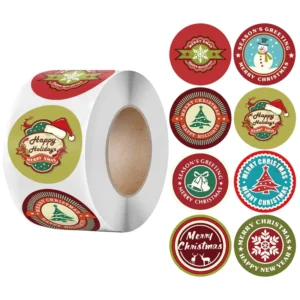 Custom Round Adhesive Christmas Stickers 1.5 Inch