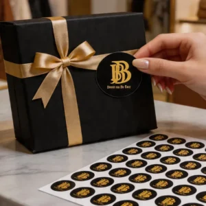 Custom Round Die-Cut Product Packaging Stickers, Gold Foil, Adhesive Vinyl, Waterproof, Recyclable