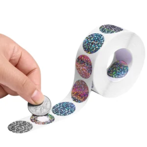 Custom Round Holographic Scratch-Off Sticker Roll Silver Hologram Labels for Surprise Reward Cards