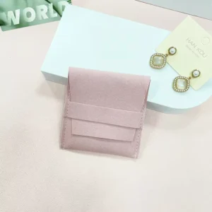 Custom Sage Envelope-Shaped Microfiber Jewelry Storage Pouch with Pink Cardboard Insert for Travel