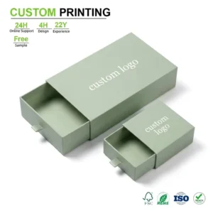 Custom Sage Green Slide Drawer Cardboard Gift Boxes with Logo for Small Items and Holiday Wrapping