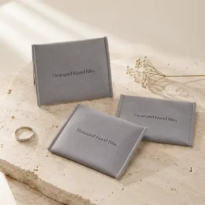 Custom Screen-Printed Light Gray Velvet Suede Small Flat Square Pouch for Powder Packaging