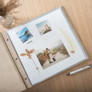 Custom Screw-Bound Linen Photo Album Scrapbook with Transparent Protective Film, DIY Memory Book
