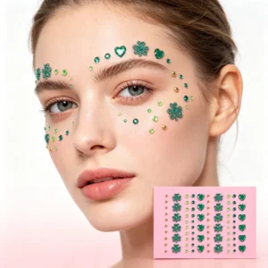 Custom Shamrock Self Adhesive Rhinestone Stickers Gold Stamping Crystal Holiday Diary Decorations Removable Durable