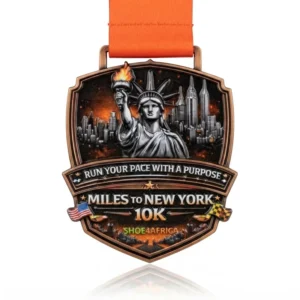 Custom Shield Shape 3D High Relief Running Medal Antique Bronze 10K Marathon Landmark Award Medal