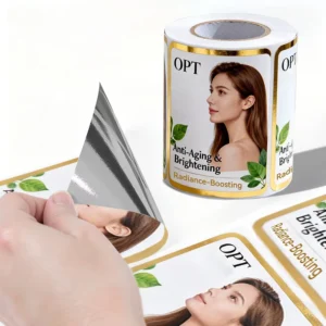 Custom Silver BOPP Waterproof Sticker Roll for Lotion Bottles and Skincare Cosmetics Packaging