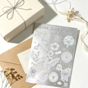 Custom Silver Foil Die-Cut Waterproof Vinyl Sticker Sheet, Floral Fireworks Cartoon Decorative Stickers for Journals and Gifts