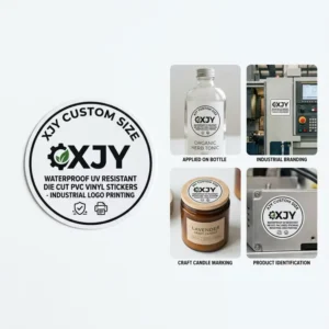 Custom Size Waterproof UV Resistant Die Cut PVC Vinyl Stickers Industrial Logo Printing Candles Crafts Bottle Branding