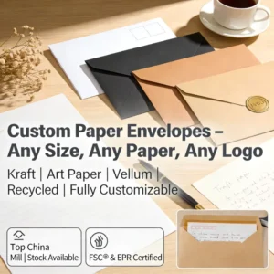 Custom Size and Color Kraft Paper Self-Adhesive Business Invitation Envelopes for Wedding Office Mailing