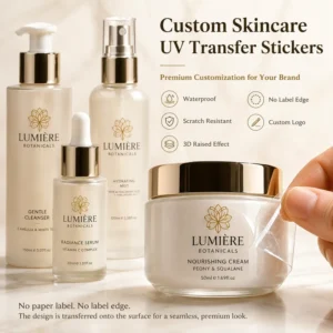 Custom Skincare UV Transfer Stickers 3D Raised Waterproof No-Edge Decals for Cosmetic Bottles and Jars