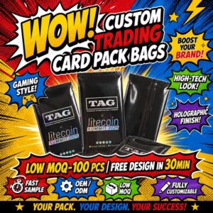 Custom Small Holographic Aluminum Foil Back-Seal Metallized Heat-Seal Mylar Bags for Trading Card Packaging