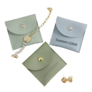Custom Small PU Leather Envelope Jewelry Bag and Box with Embossed Logo for Bracelet, Earring and Jewelry Display Packaging