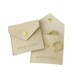 Custom Small PU Leather Envelope Jewelry Bag and Box with Embossed Logo for Bracelet, Earring and Jewelry Display Packaging