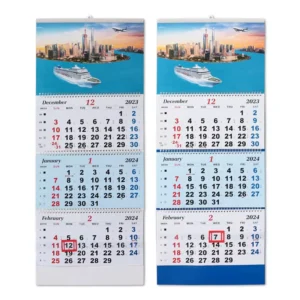 Custom Spiral Bound 3-Month Wall Calendar with Nautical Cruise Ship City Skyline Design and Logo