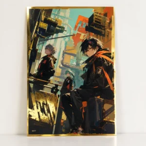 Custom Spot Gold Foil Art Print Poster, Metallic Anime Illustration, Textured UV Finish