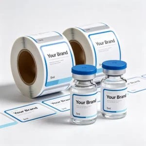 Custom Spot UV Waterproof Barcode 5ml 10ml Vial Peptide Labels Roll Glossy Vinyl Paper Stickers for Glass Bottle Packaging