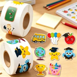 Custom Sticker Roll, Die-Cut Adhesive Labels for School, Office and Decoration