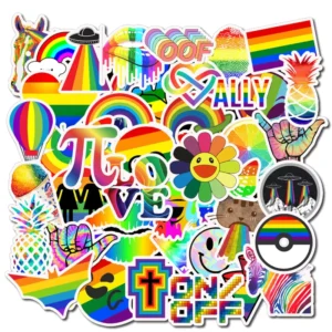 Custom Stickers PVC Removable 50PCS Waterproof Stickers Rainbow Pride Month Decorative Stickers