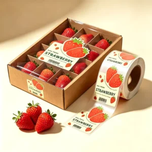 Custom Strawberry Fruit Packaging Stickers PVC Barcode Waterproof Heat-Resistant