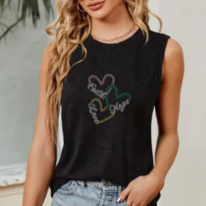 Custom Stretch Rhinestone FAITH LOVE HOPE Iron-on Transfer Design for T-Shirt Printing