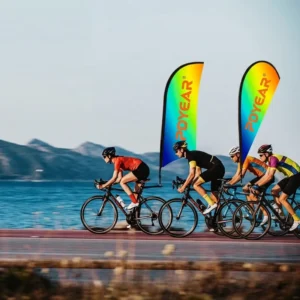 Custom Swooper Flags Double-Sided Dye Sublimation Printed Polyester Beach Flag Banner with Fiberglass Flagpole, Bike Steel Base for Sports