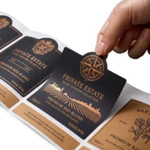 Custom Textured Raised UV Copper Gold Foil Embossed Wine Sticker Label for Bottles