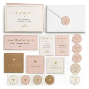 Custom Thank You Cards with Envelopes and Logo Stickers for Small Business Packaging