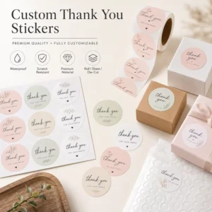 Custom Thank You Roll Stickers Waterproof Packaging Seals for Gift Boxes Small Business Logo Die-Cut Round Labels